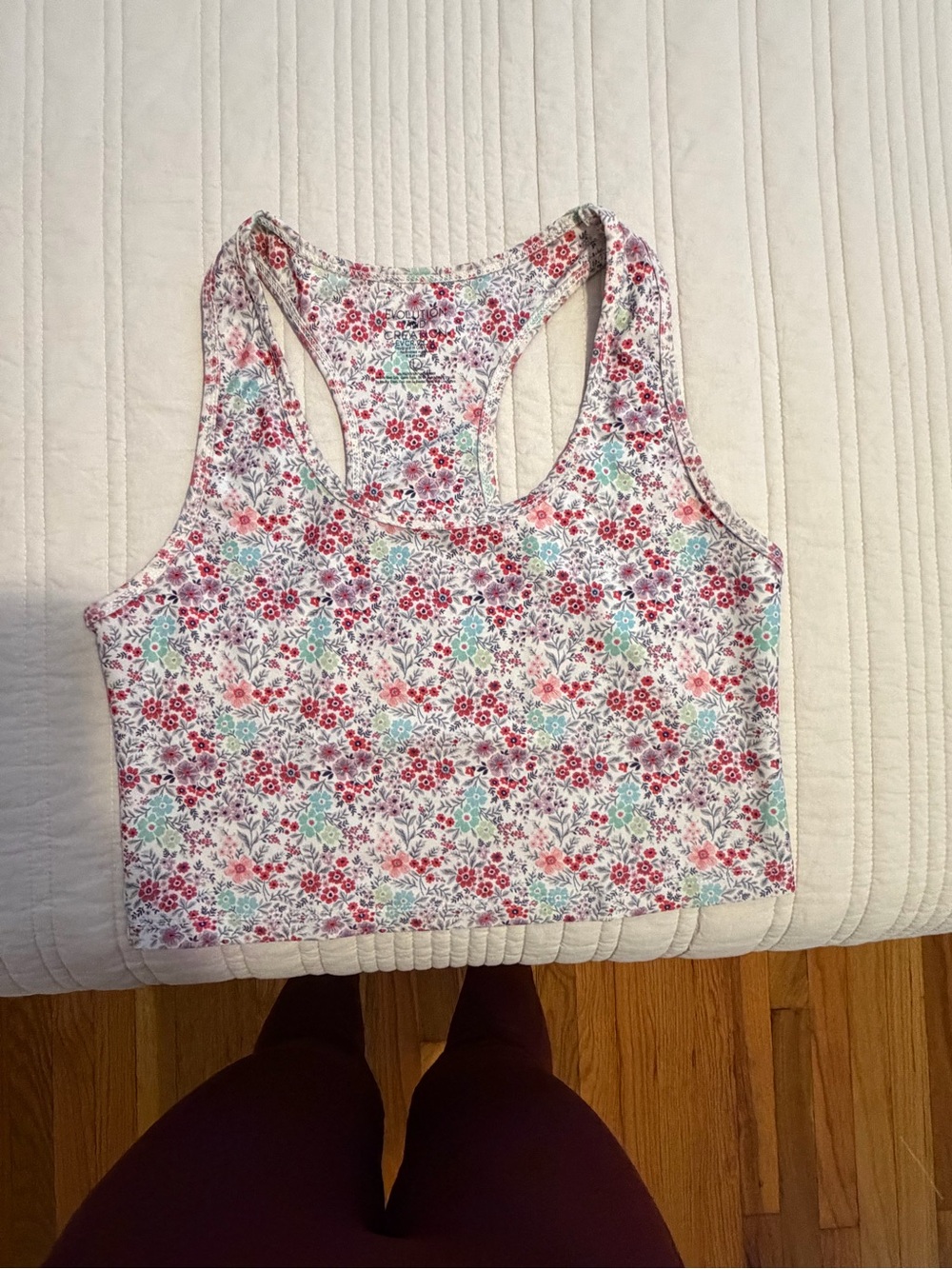 Marshalls White Floral Racerback Crop Top with Pink & Aqua